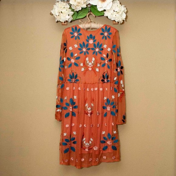 Philosophy Floral Embroidered Mesh Dress size L - Picture 4 of 8